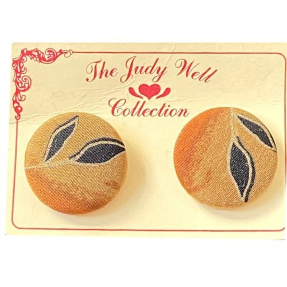 VINTAGE The Judy Well Collection Burnt Orange Brown Fabric Button Earrings | NEW